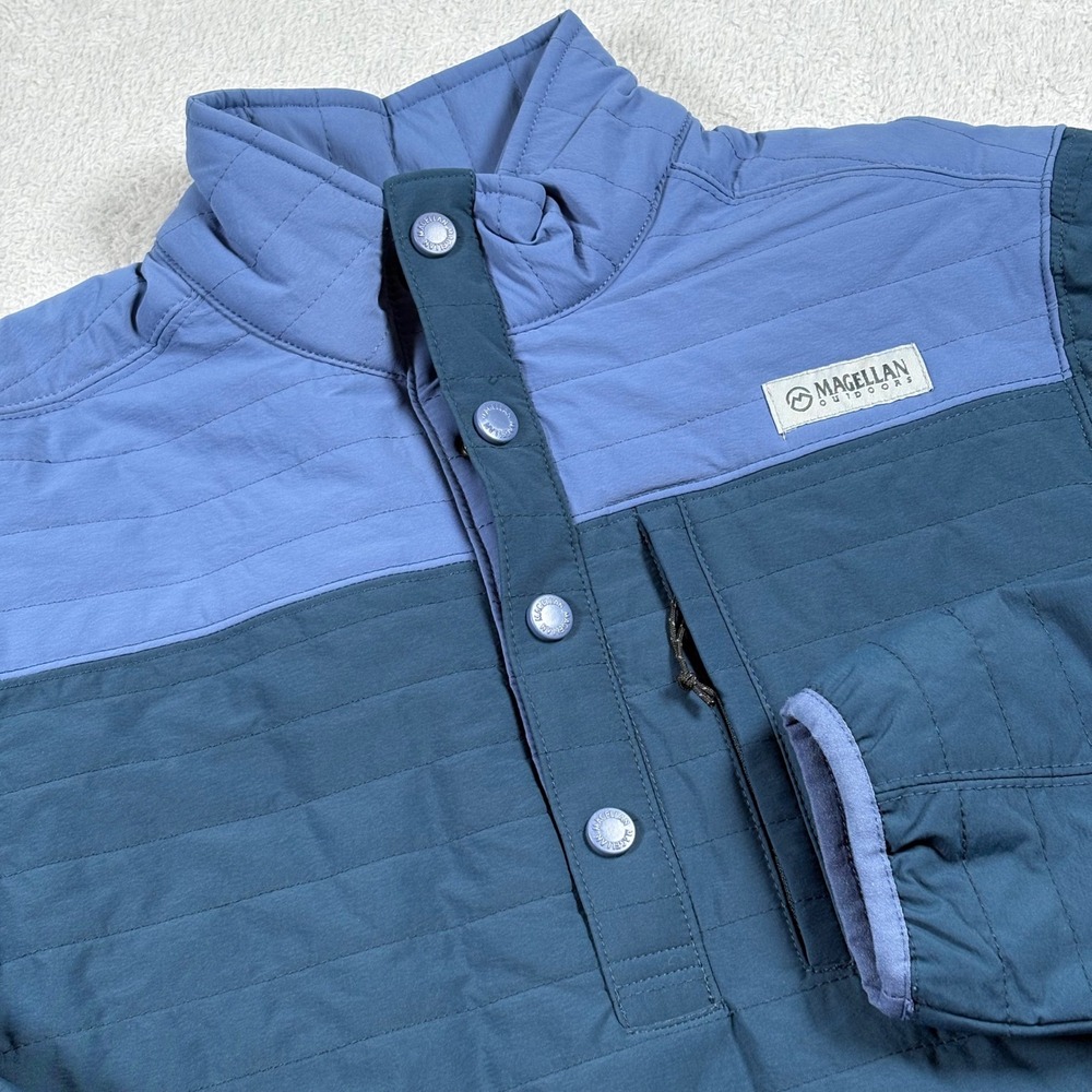 Magellan Outdoors Mens Campfire Insulated Quarter Snap Jacket Blue Gray Small